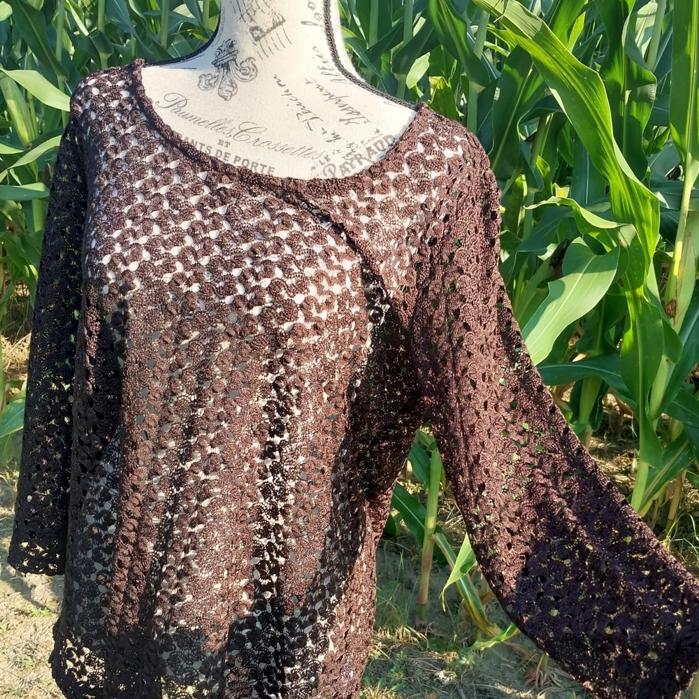Elegant Brown Lace Women's Top/ L